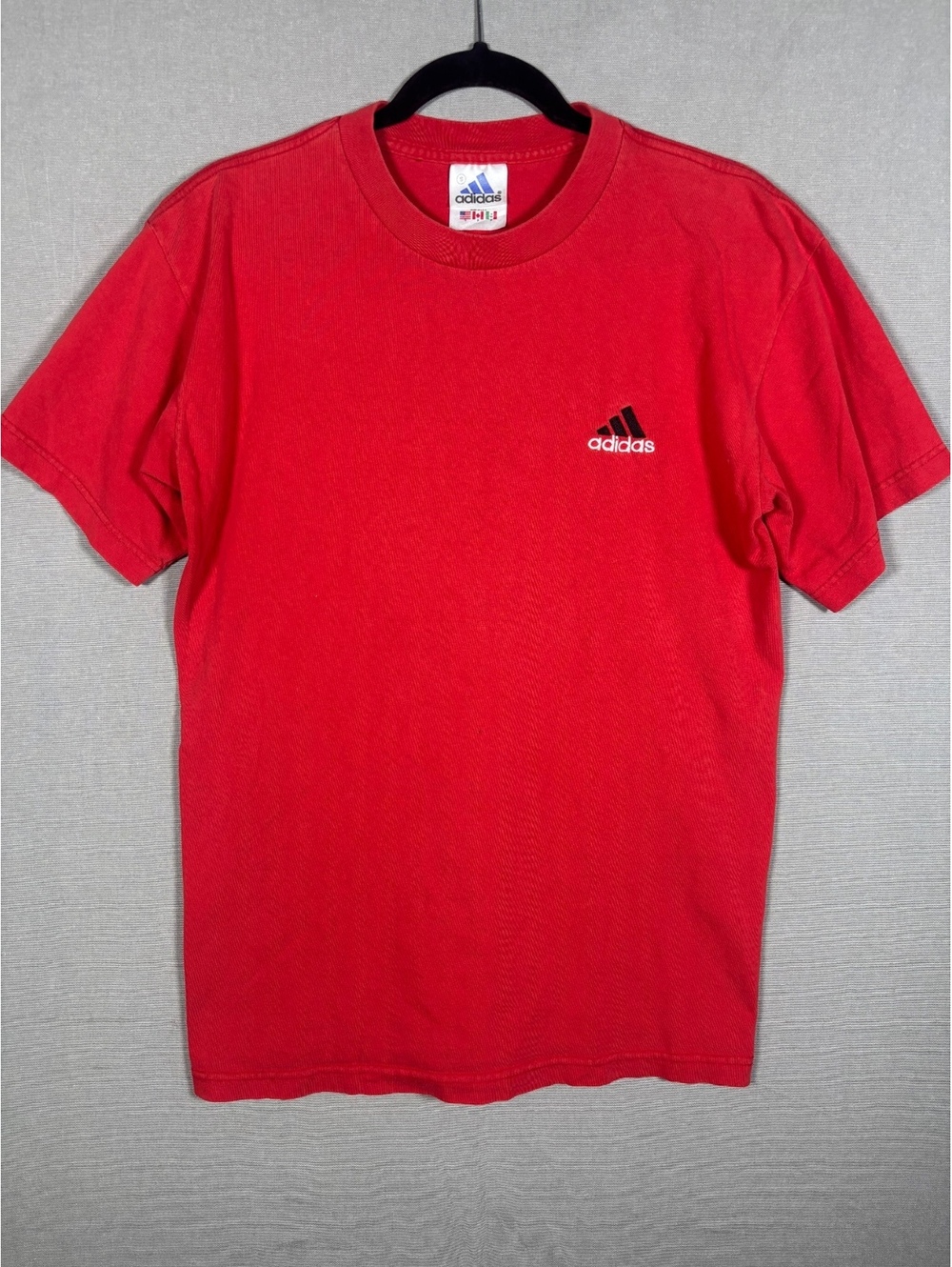 Vintage Adidas Red T-Shirt Embroidered Logo 100% Cotton USA Made Size Small